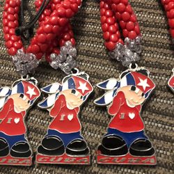 🇨🇺 I ❤️ Cuba Little Cuban Boy Tri Color Red White & Blue Design Beaded Necklace - Brand New