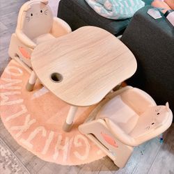 Waterproof adjustable Toddler Nursery Kids Arts and crafts / Dinner station Kitty cat table set