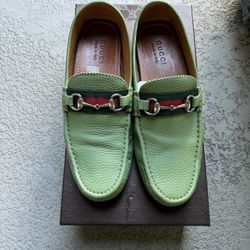 Gucci Green Leather Loafers Size 8