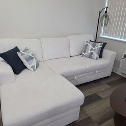 Fabric Left Chaise Storage Sectional (White)