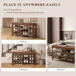 Shoe Rack for Front Door Entrance, Solid Wood Shoe Bench for Closet, Holds Up to 550lbs, Shoe Rack Bench for Entryway, Mudroom, Hallway