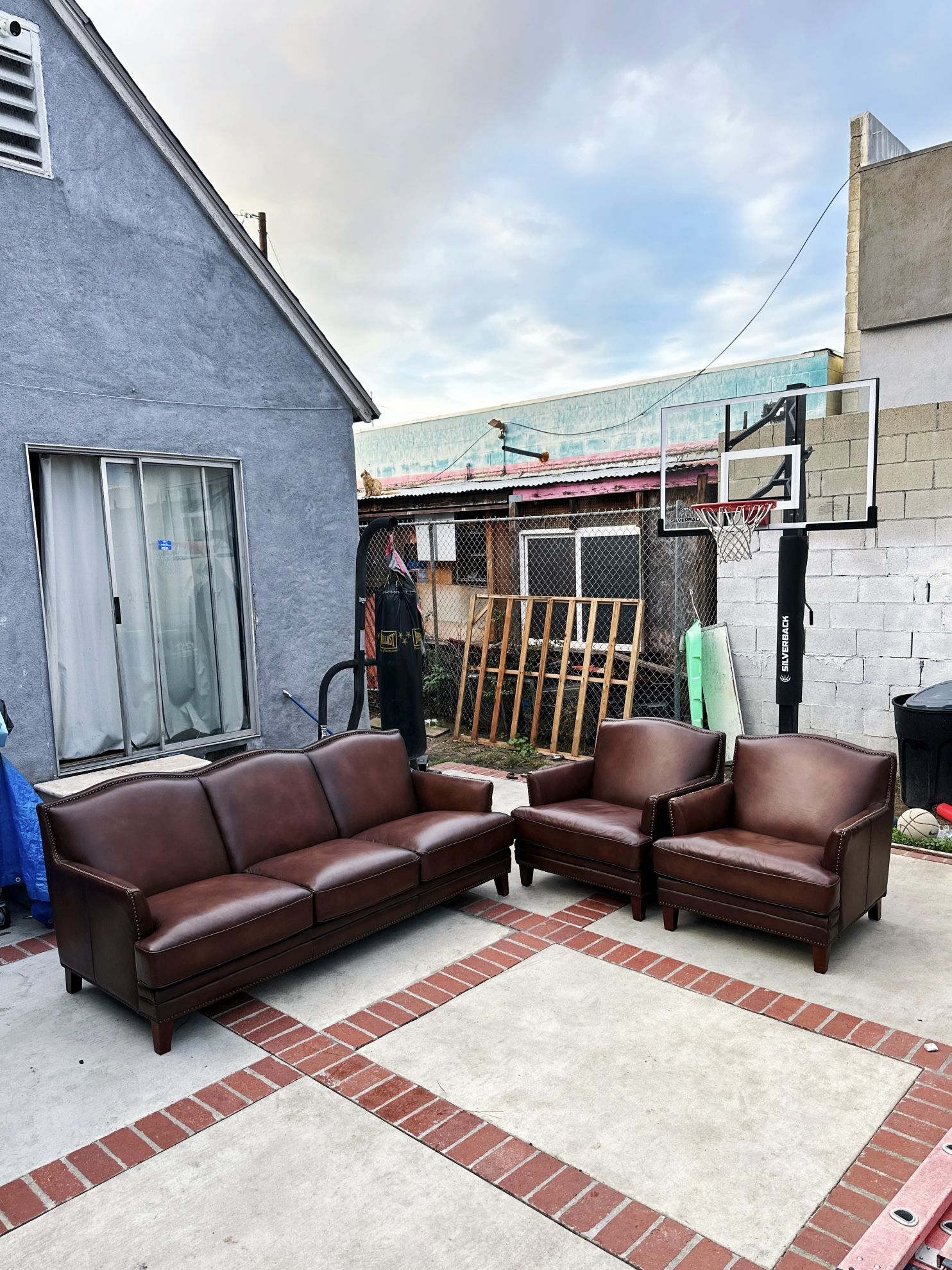 Brown Leather Vintage Couch Set