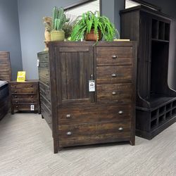 Rustic Brown Solid Acacia Wood Hi Chest Tall Dresser - Meadows Collection 