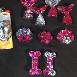 9 Pink And Silver Glitter Resin Pieces 