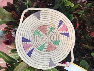 Brown, green, orange and purple Warao Indian Basket (Delta del Orinoco, Venezuela)