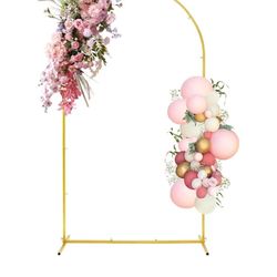 Open Box New Metal Wedding Arch Backdrop Stand, 7.2FT Gold Balloon Arched Frame Stand ,Collapsible Stable Arch Background for Party, Garden Ceremony D