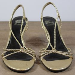 Burberry Metallic Gold Braided Slingback Sandals 39.5