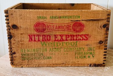 Vintage Remington Arms Kleanbore Nitro Express Rare Wooden Ammo Box Crate