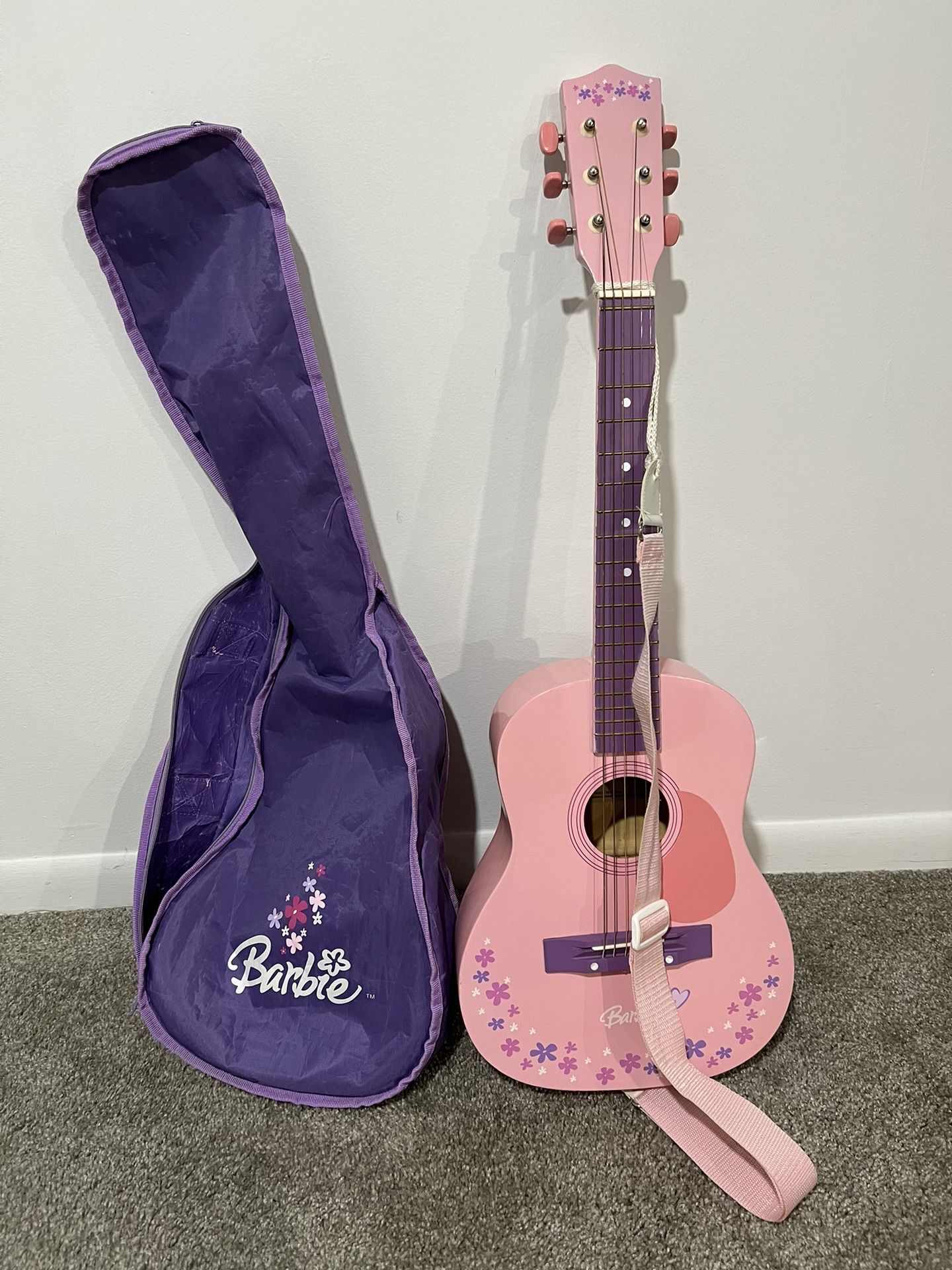 Vintage 2004 Mattel Barbie Pink Purple Floral 32" Life Size Guitar,Pink Strap