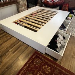  NORDLI Bed frame with storage, white, Queen