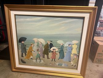 Framed Oil Painting Rainy Beach Scene