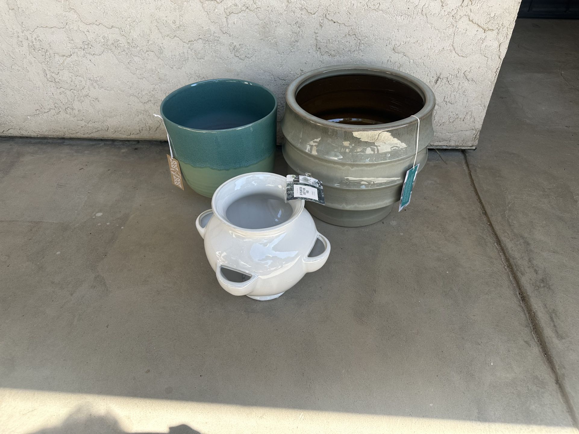 3 NeW Glazed Ceramic Pots Planters
