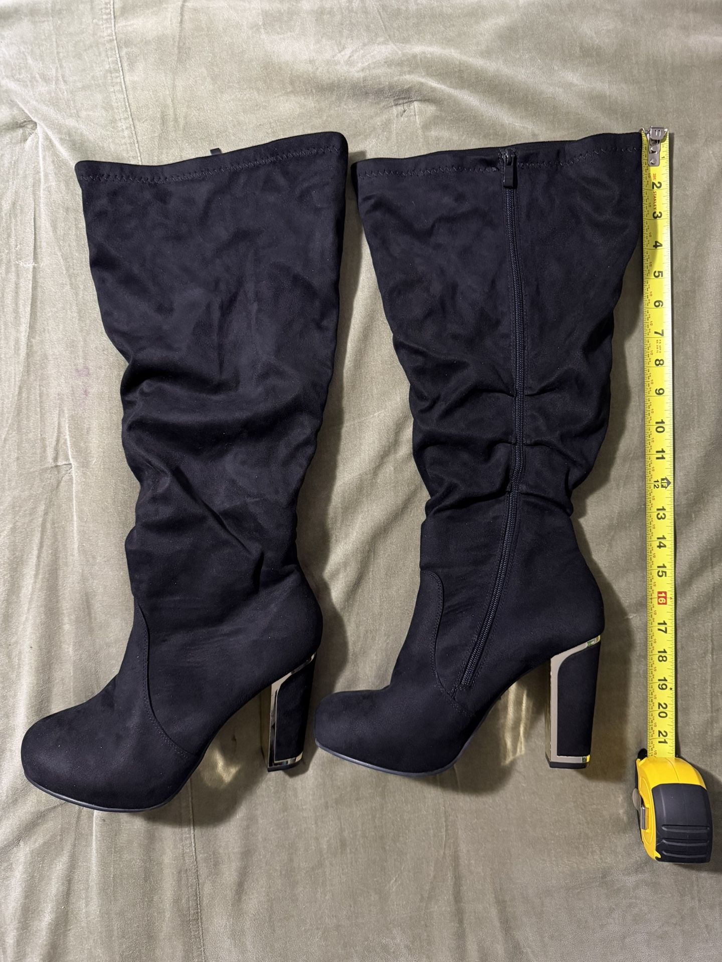 Torrid Tall Black Slouch Boots with Gold Metal Trim Heel ~ Size 10 W