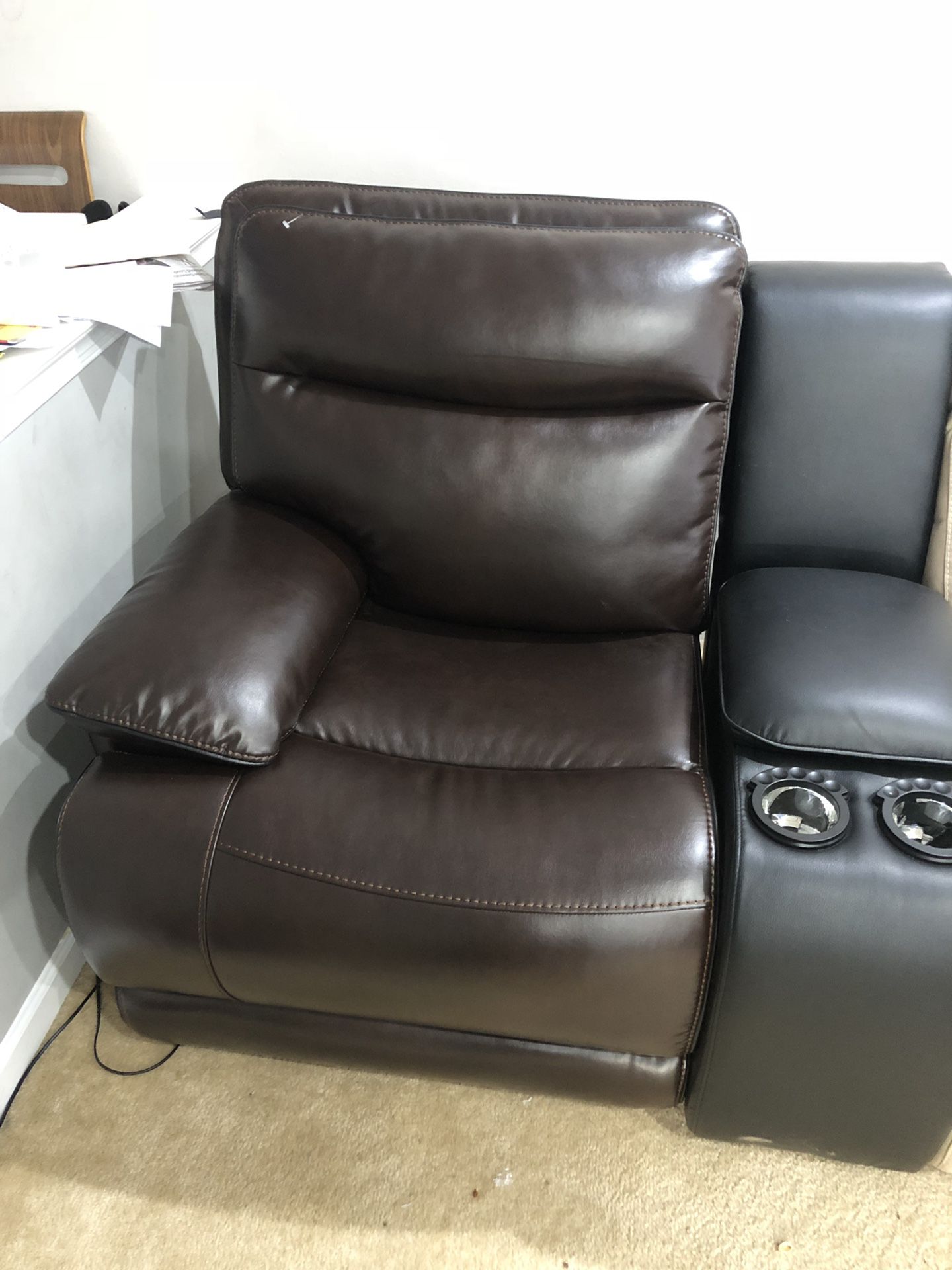 Brand new recliner chair with console cup holders and hidden storage for sale