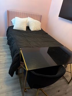 Full bed desk and chair.