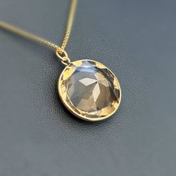 Jewelry 14k solid yellow gold large citrine yellow stone Pendant charm