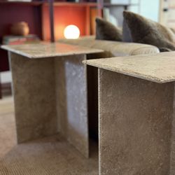 Pair Of Travertine Stone End Tables