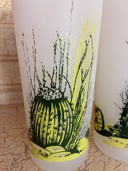 Frosted Glass Tumblers with Cactus Print
