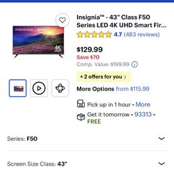 Insignia 43” TV new In Box 