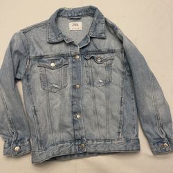 Size M (13-14) ZARA Women's Denim Jacket  Distressed Light Wash Blue  #7