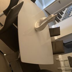 Modern White Gloss Dining Table Set with 6 Gray Chairs – Minimalist Style 