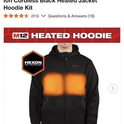 Milwaukee Men's Large M12 12-Volt Lithium-Ion Cordless Black Heated Jacket Hoodie Kit