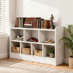 39.5 inch Wooden Toy Bookshelf, Kids Toy Storage Organizer, Open Cube Shelf for Study School Classroom Playroom Living Room Office  Material