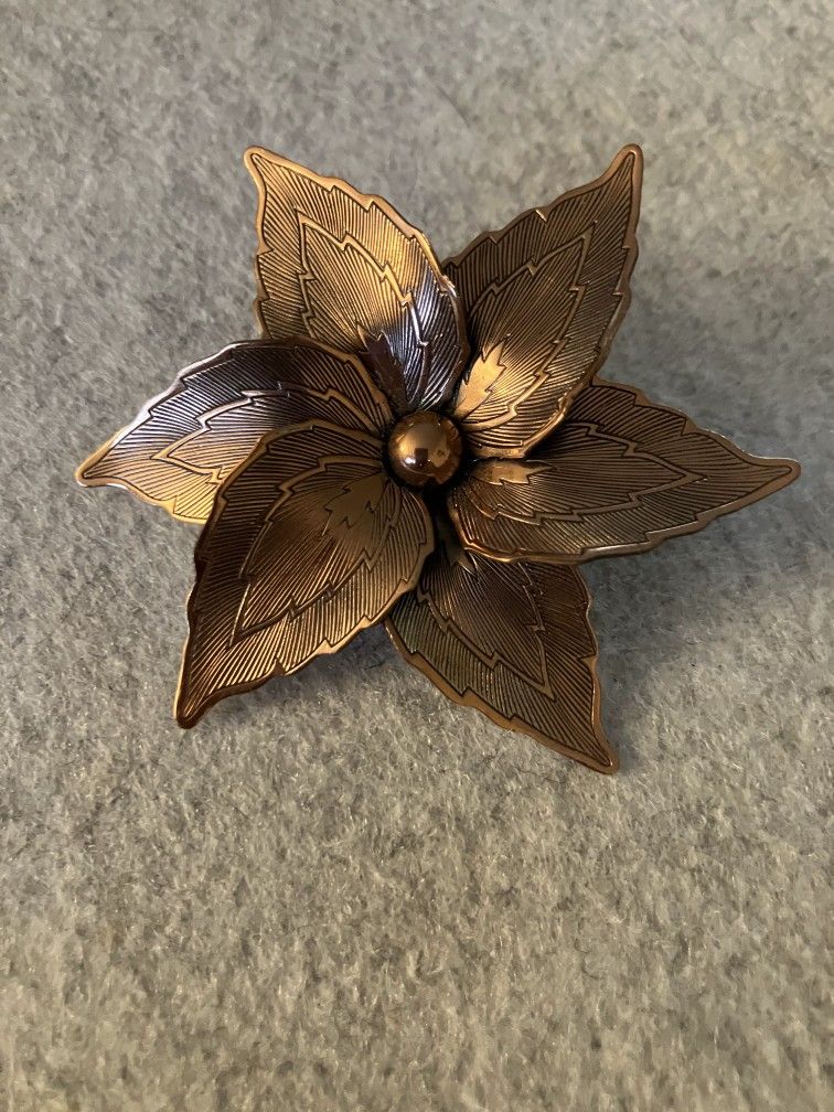 Vintage Pressed Pattern Flower Copper Brooch