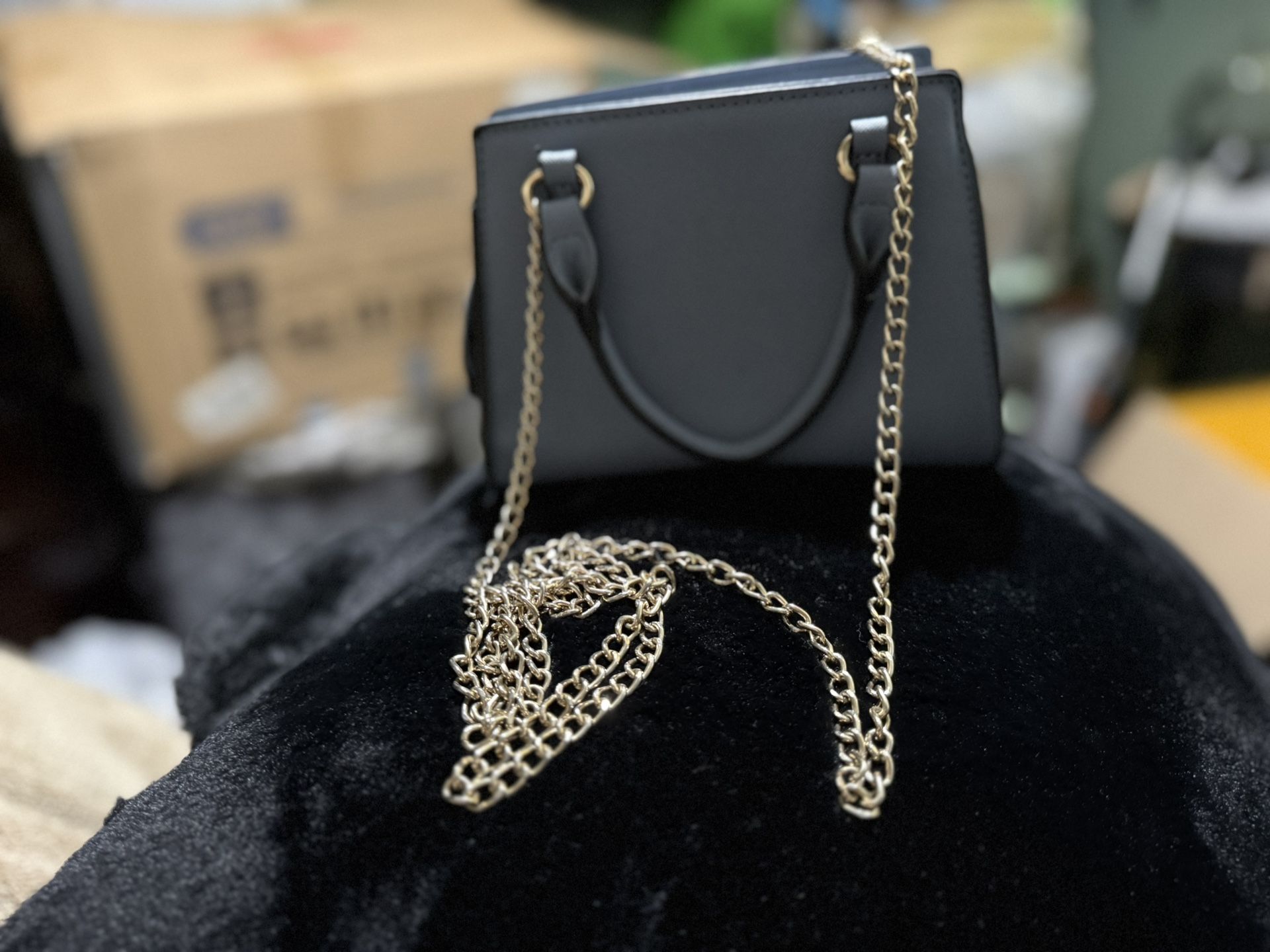 Small Blue Bag With Gold Chain
