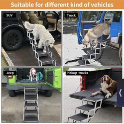 Dog Car Ramp for Large Dogs, Lightweight Dog Stairs Support up to 200lbs, Folding Dog Ramp with Increased Nonslip Surface