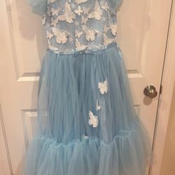 Girl Butterfly Blue Dress Size 10-12