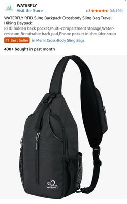 WATERFLY RFID Sling Backpack Crossbody Sling Bag Travel Hiking Daypack RFID hidden back pocket,Multi-compartment storage, Water-resistant,Breathable b