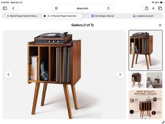 Wooden LP Record Player Stand with 4 Cabinets, Holds up to 100 Vinyls