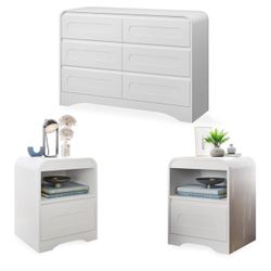 3 Pcs Bedroom Set, Modern Bedroom... Size: Wide 6-Drawer + Nighstands*2 Color: White