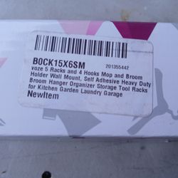 New voze 5 Racks and 4 Hooks Mop and Broom Holder Wall Mount, Self Adhesive Heavy Duty Broom Hanger Organizer Storage Tool Racks for Kitchen Garden La