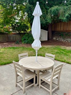 Polywood Lakeside Patio Table & Chairs Fade Proof All Weather + Umbrella and Stand – Excellent Condition