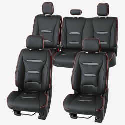 Brand New F150 Seat Covers Full Set – Black Leather w/ Red Stitching, Fits 2009–2024, Easy Install