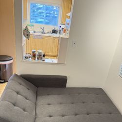 Modern Grey Futon Sofa Bed – Barely Used, Adjustable Backrest, Converts to Bed