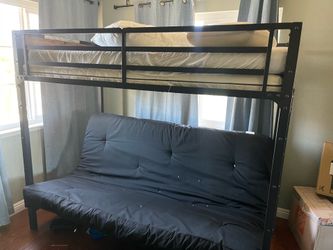 bunkbed : bottom turns into a full-size bed/couch. Comes with futon and 2  IKEA mattress on top
