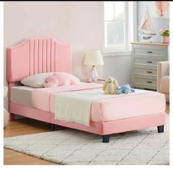 Pink Twin Bed With Mattress 
