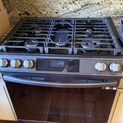 samsung 30-in 5 burners 5.8-cu ft self-cleaning convection oven slide-in gas range