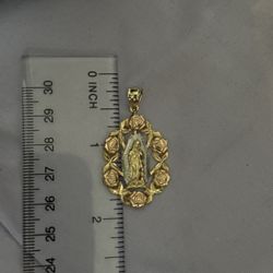 Solid 14k Tri Tone Virgin Mary Pendant 