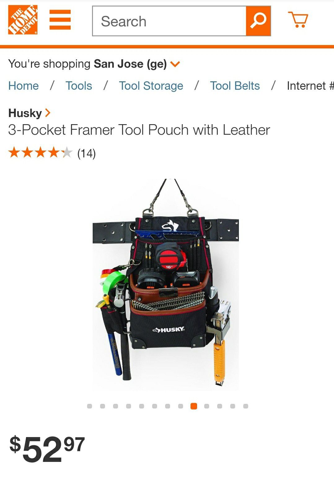 Husky 3-Pocket Framer Tool Pouch with Leather
