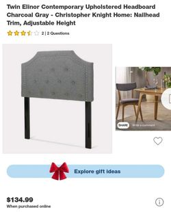 Twin Elinor Contemporary Upholstered Headboard Charcoal Gray- Nailhead Trim, Adjustable Height