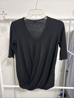 Theory Black Twist Front Drape V-Neck Top Mid Sleeve Women's Size Small Peru