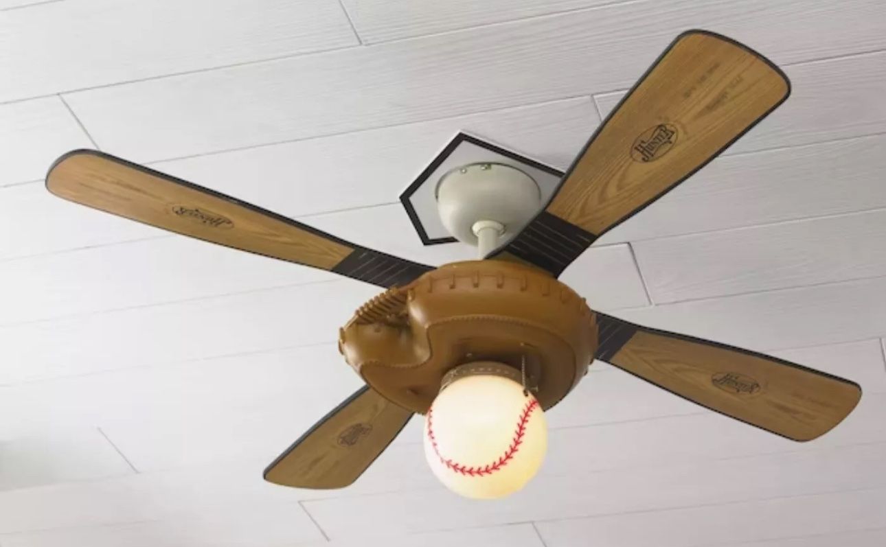 Hunter Baseball Single Ceiling Fan-Light Globe, 4 Blades, Mounts, And Hardware
