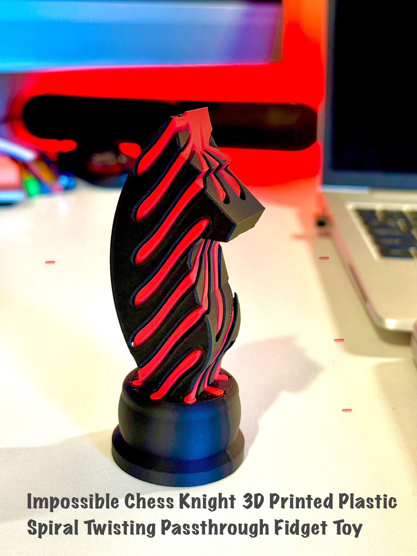 Impossible Chess Knight 3D Printed Plastic Spiral Twisting Passthrough Fidget Toy