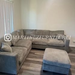 BRAND NEW GREY CORDUROY SECTIONAL SOFA COUCH WITH OTTOMAN (NEW IN BOXES)