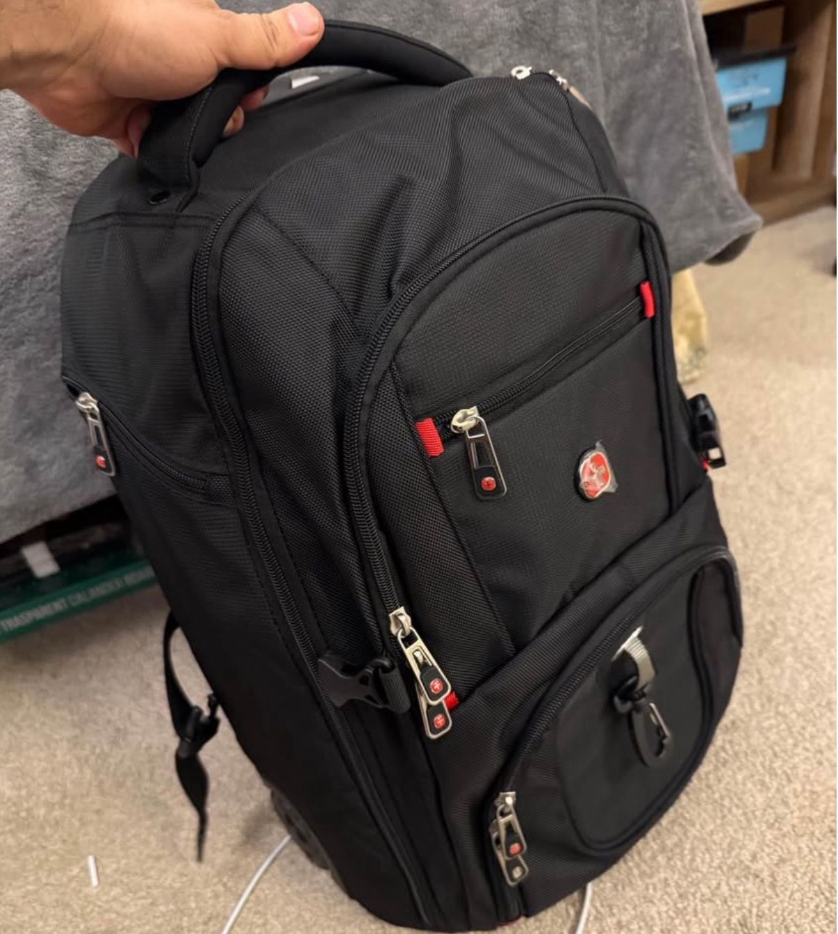 21x14x9 Rolling Backpack with Wheels - Water-Resistant, 17.3" Laptop Compartment, Ideal Carry-On for Overnight Travel, College, Work - Wheeled Busines