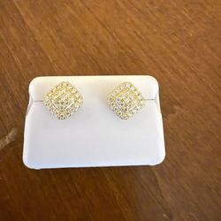925 Silver CZ Halo Stud Earrings Gold Tone
